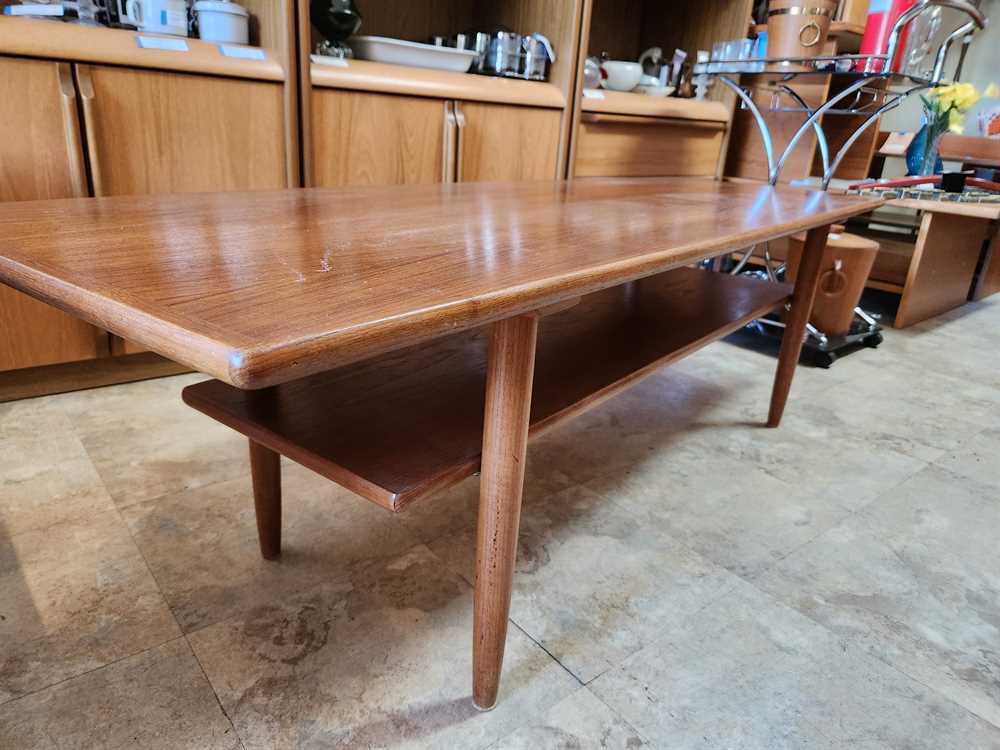 Teak Surfboard Coffee Table w/ Undershelf Model 1070
