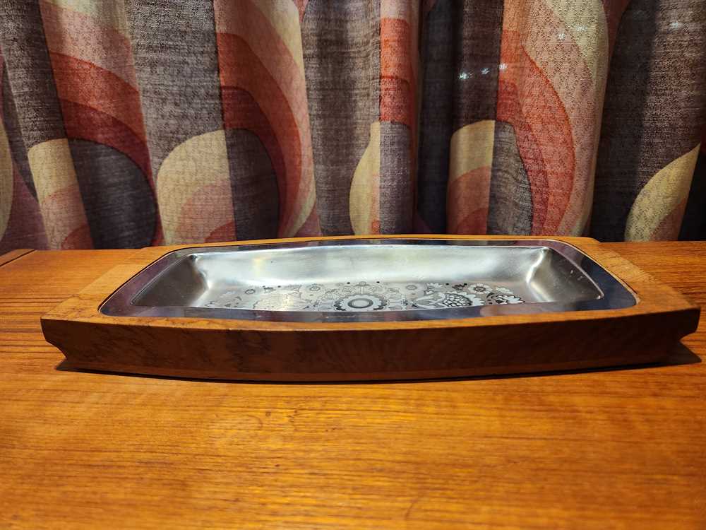 Sheffield UK Stainless Steel & Teak Serving Tray