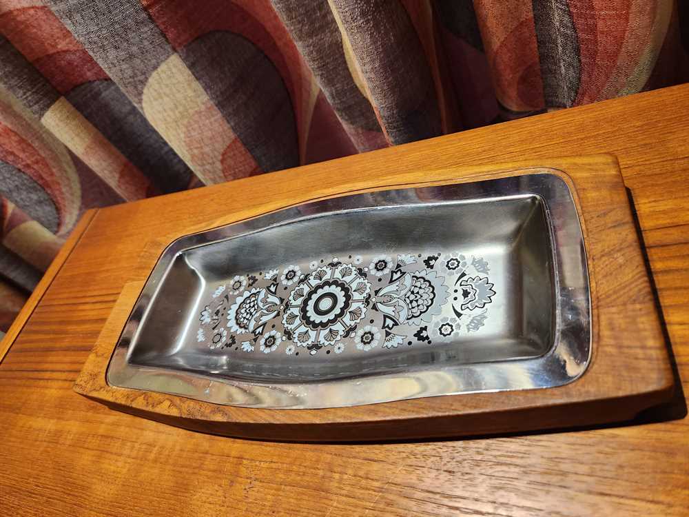 Sheffield UK Stainless Steel & Teak Serving Tray
