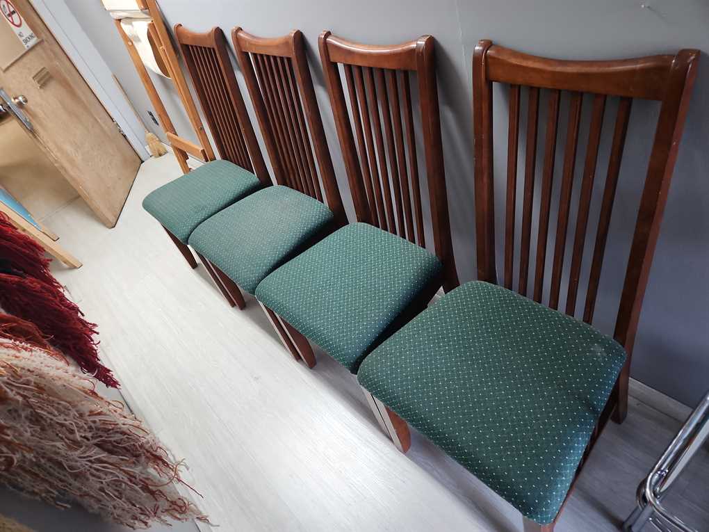 Set of 4 High Back Teak Dining Chairs