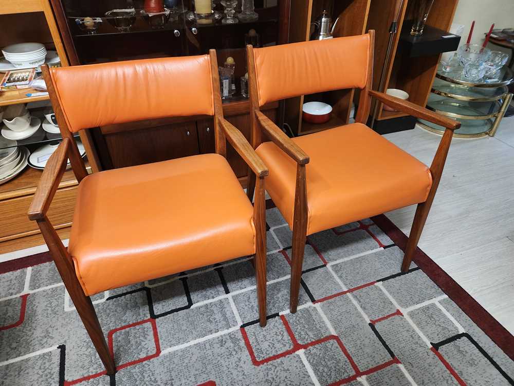 Teak arm chair - new foam and orange leather