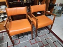 Teak arm chair - new foam and orange leather