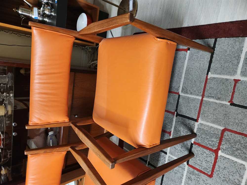 Teak arm chair - new foam and orange leather
