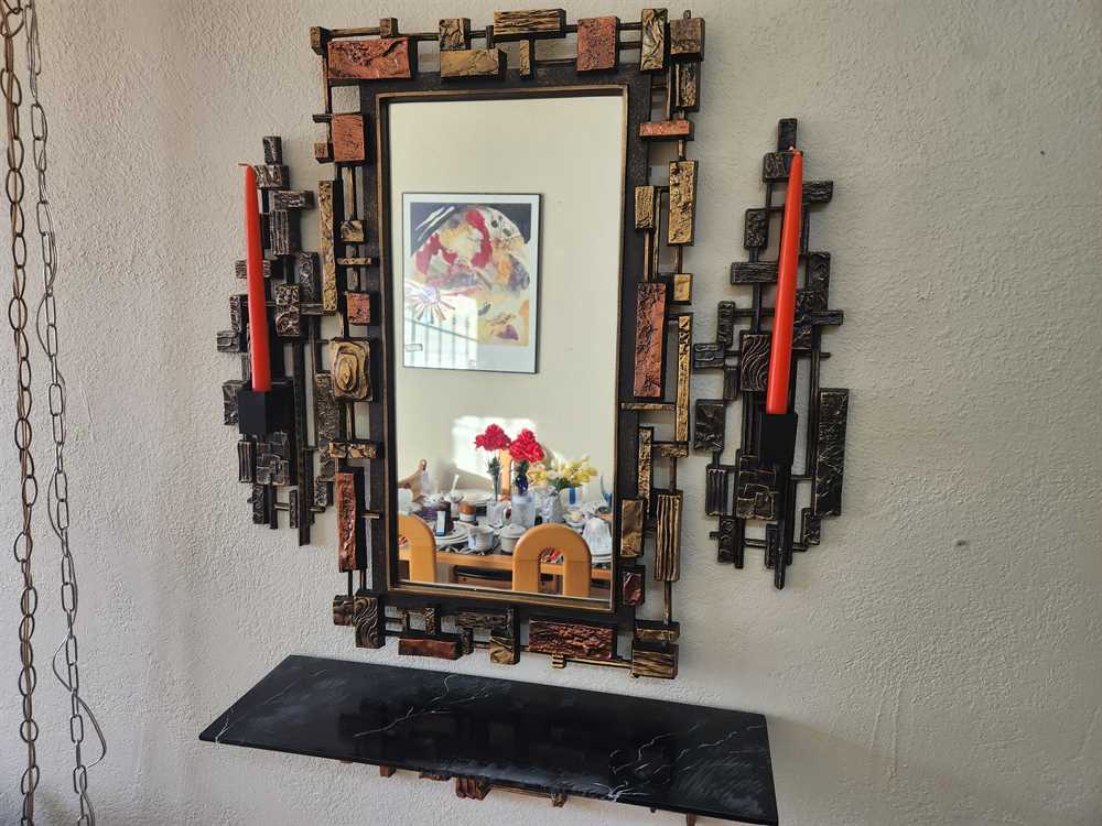 Syroco Brutalist Mirror, Shelf and Votive Holder Set - Complete