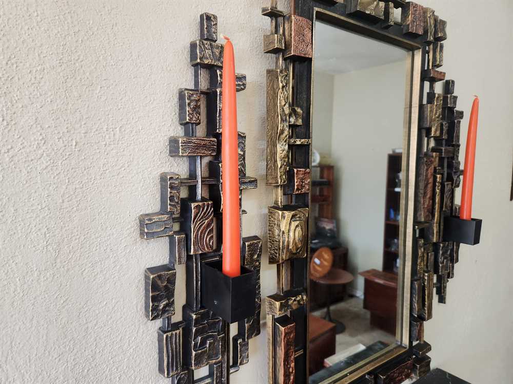 Syroco Brutalist Mirror, Shelf and Votive Holder Set - Complete