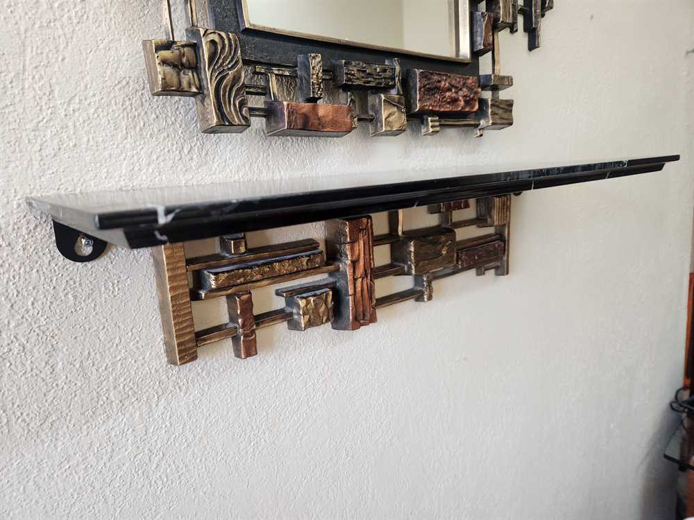Syroco Brutalist Mirror, Shelf and Votive Holder Set - Complete