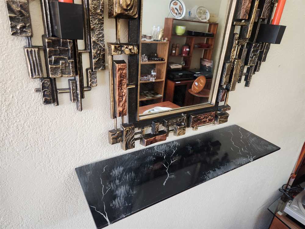 Syroco Brutalist Mirror, Shelf and Votive Holder Set - Complete