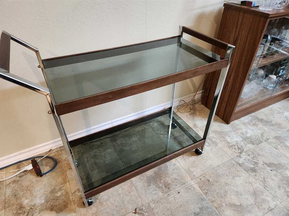 Smoked Glass, Chrome and Walnut Bar Cart