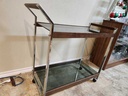 Smoked Glass, Chrome and Walnut Bar Cart