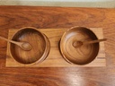 Teak Condiment Tray with bowls and spoons
