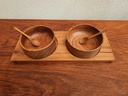 Teak Condiment Tray with bowls and spoons