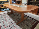 Gangso Mobler Dining Table w/ hand painted Italian Tiles and 1 Leaf.  Signed by artist.