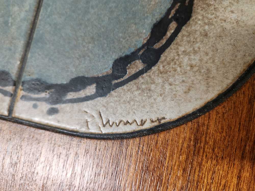 Gangso Mobler Dining Table w/ hand painted Italian Tiles and 1 Leaf.  Signed by artist.