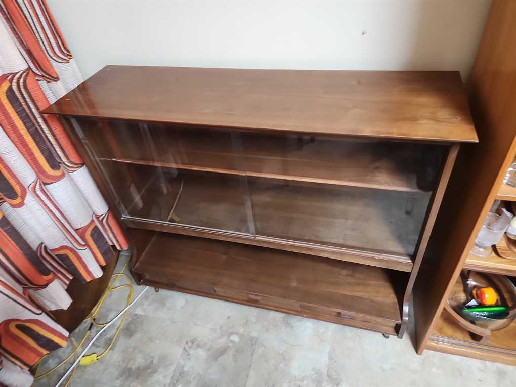 Large Walnut Display Cabinet w/3 Drawers