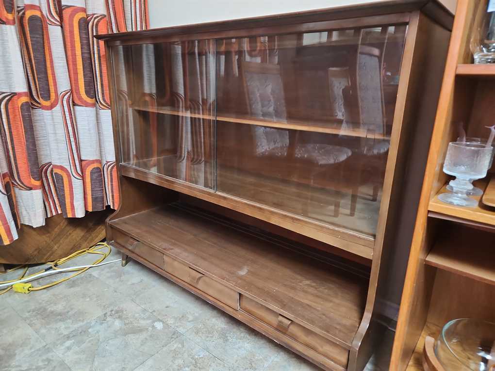 Large Walnut Display Cabinet w/3 Drawers