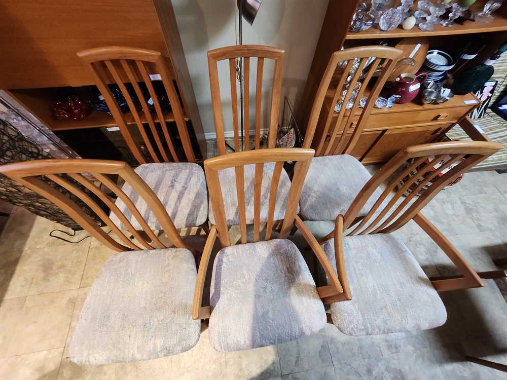 Set of Six Nordic Furniture Teak Highback Wide-Seat Dining Chairs w/ 2 arm chairs