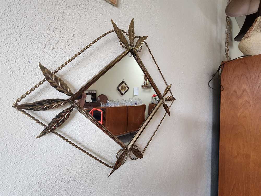 Brass and Wrought Iron Leaf Mirror