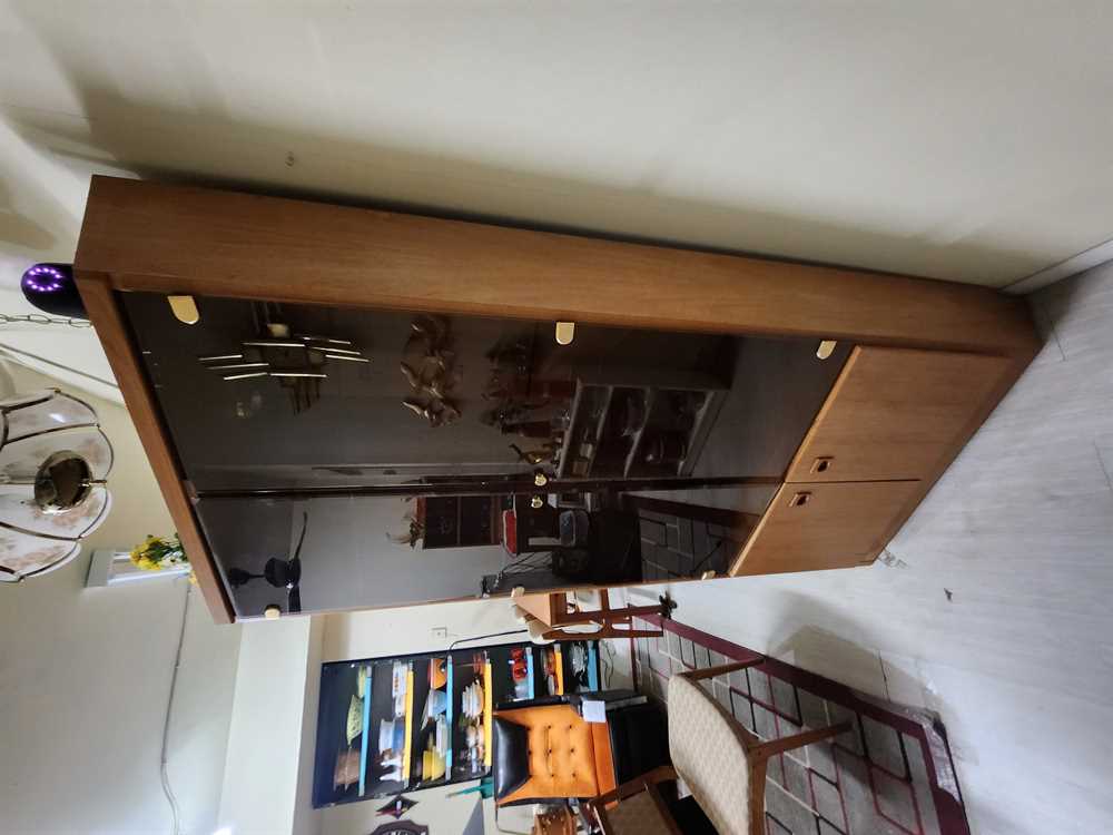 Teak Corner Cabinet w/ lighting and glass shelves