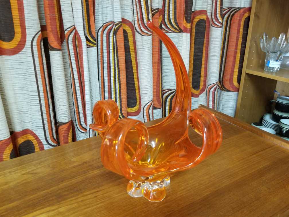 Orange Chalet Glass Basket - Signed