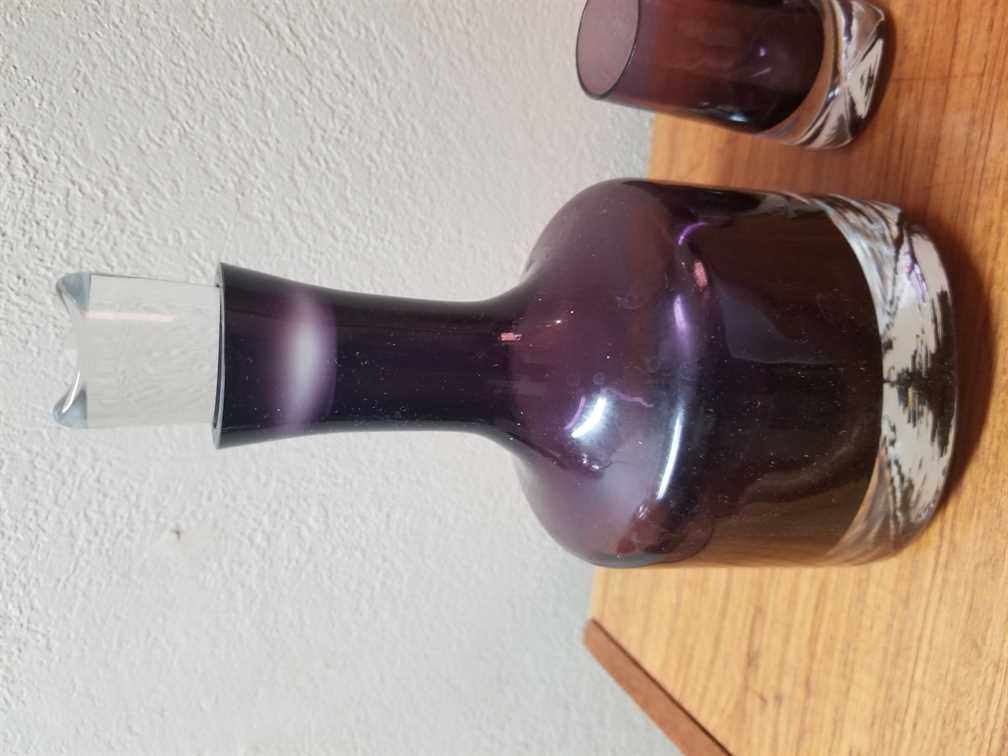 Summerso Sweden 1970's Purple Gin/Vodka Decanter & 2 Glasses