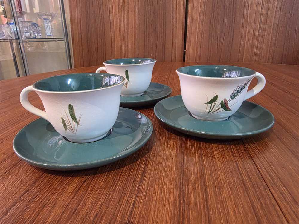 Set of three Denby Greenwheat Teacups & Saucers