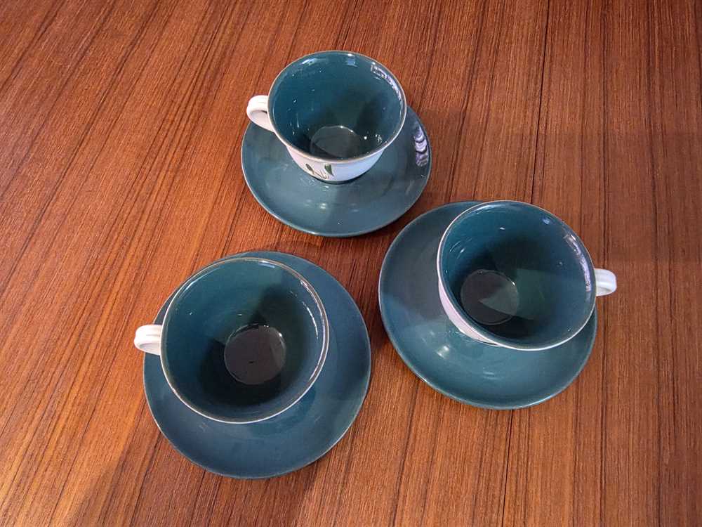 Set of three Denby Greenwheat Teacups & Saucers