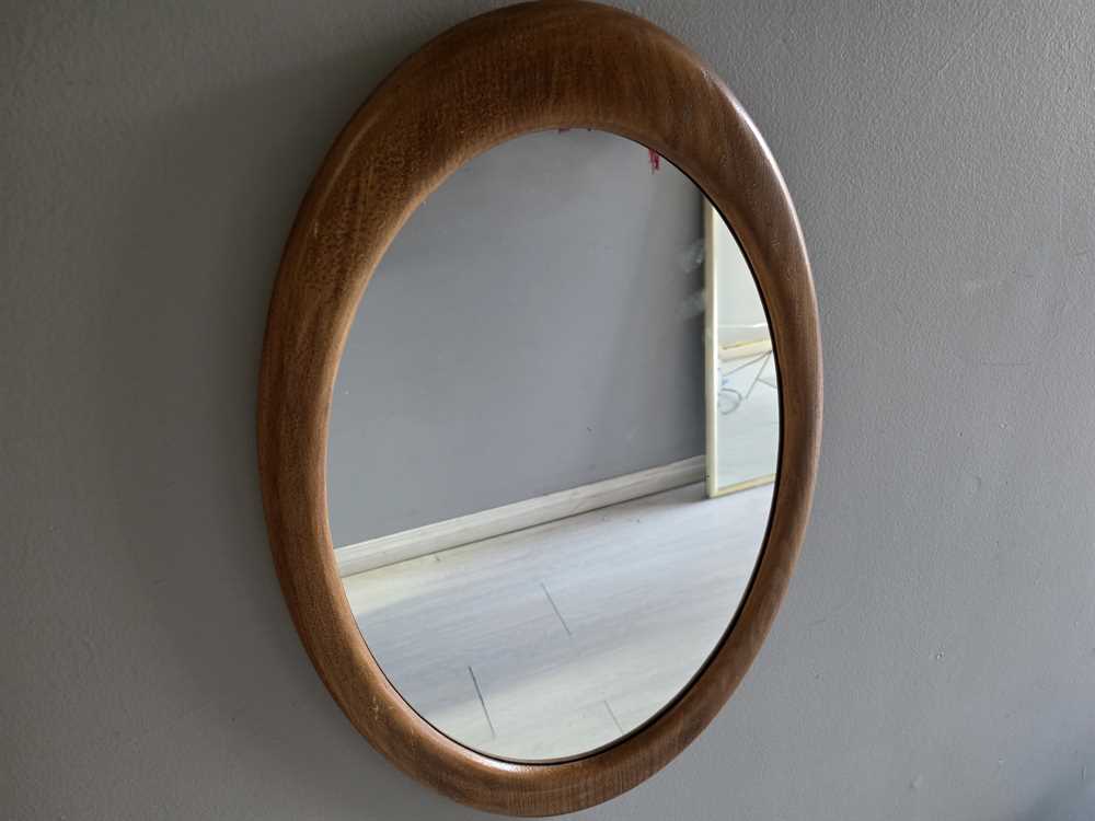 1970's Walnut Oval Wall Mirror