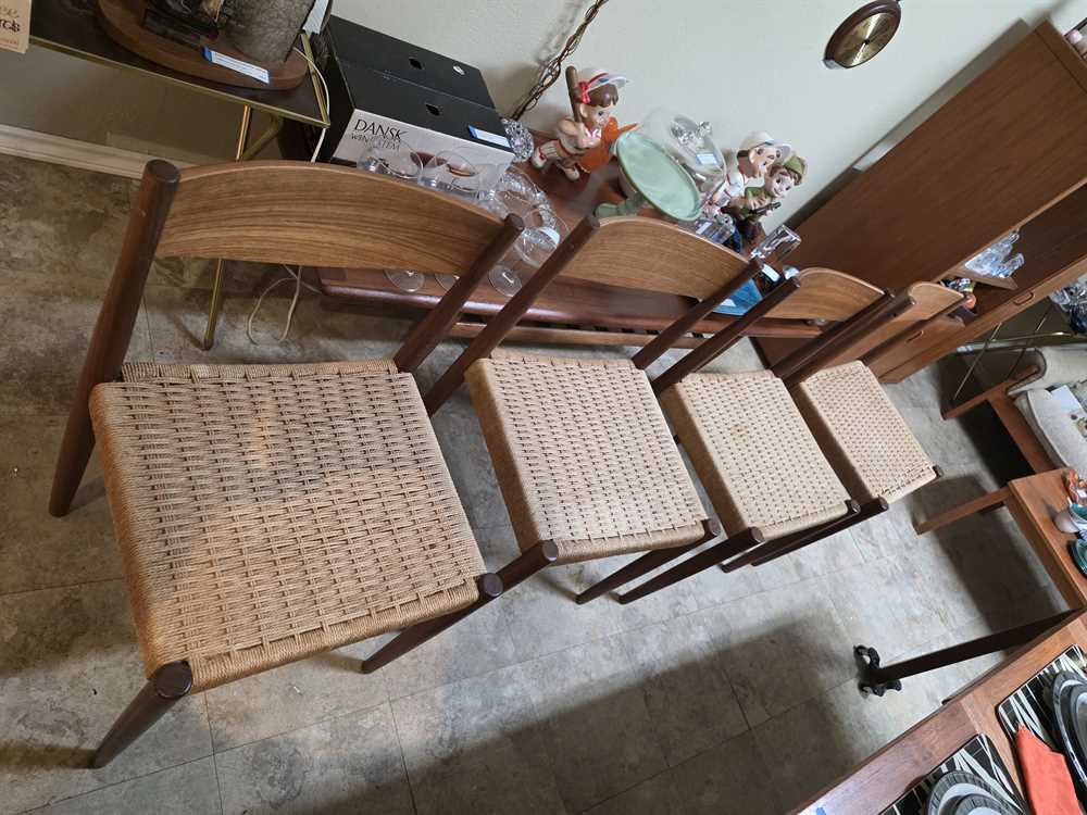 Set of 4 1960's Danish Teak & Papercord Dining Chairs by Poul Volther for Frem Rojle