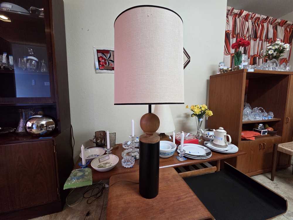1960's Electrohome Teak and Black Lacquered Table Lamp