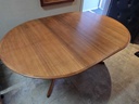 Danish Teak Round to Oval Dining Table w/ 2 Leaves