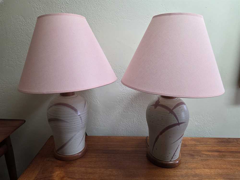 Pair of Teak and Ceramic MCM Table Lamps