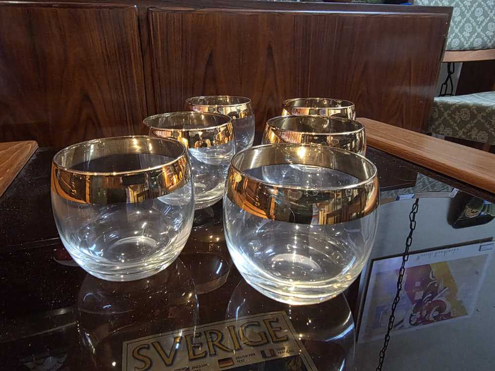 Set of 6 Libbey Gold Band Roly Poly Glasses