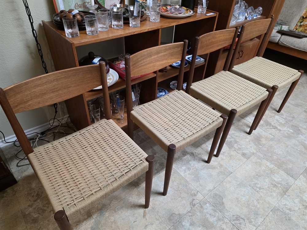 Set of 4 1960's Danish Teak & Papercord Dining Chairs by Poul Volther for Frem Rojle