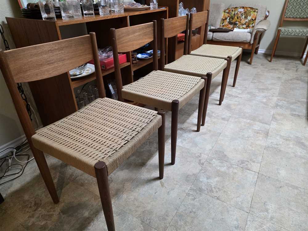 Set of 4 1960's Danish Teak & Papercord Dining Chairs by Poul Volther for Frem Rojle
