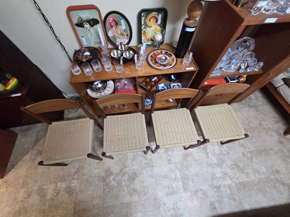 Set of 4 1960's Danish Teak & Papercord Dining Chairs by Poul Volther for Frem Rojle