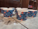 Melita Blue & Red Moscaic 7-17 Coffee Set - 6 Cups w/ Cream & Sugar