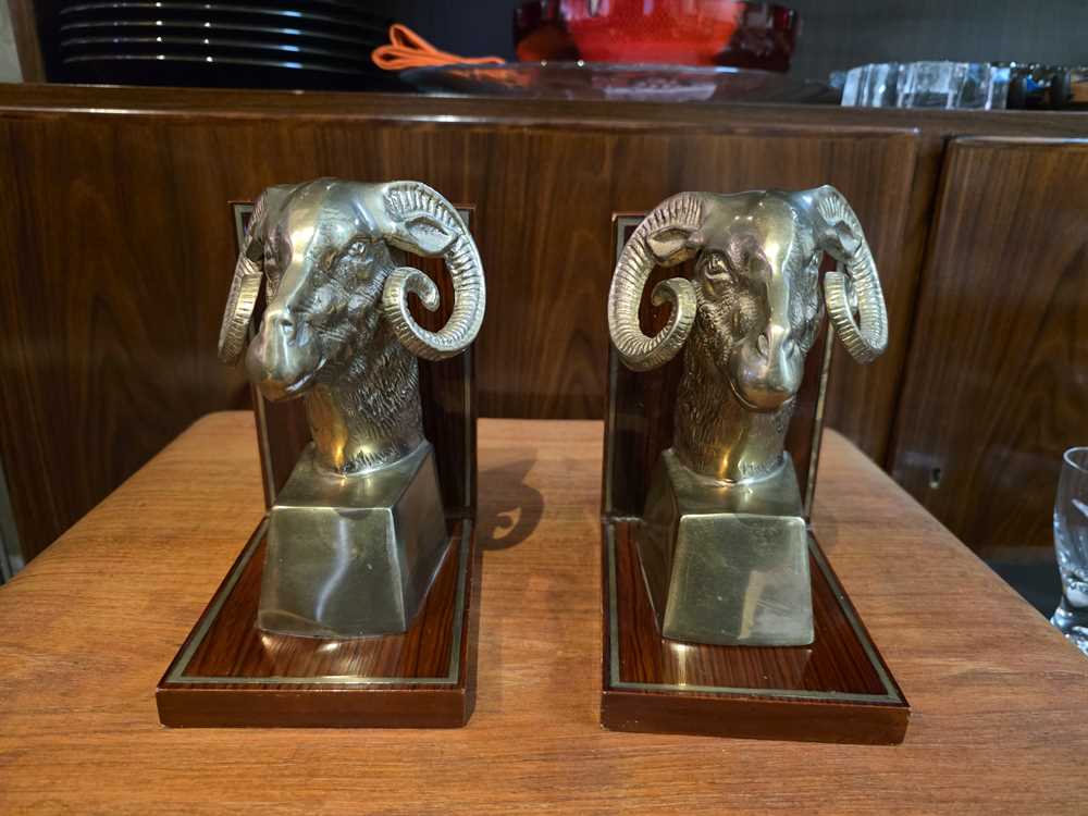 Pair of Big Horn Ram Brass Bookends