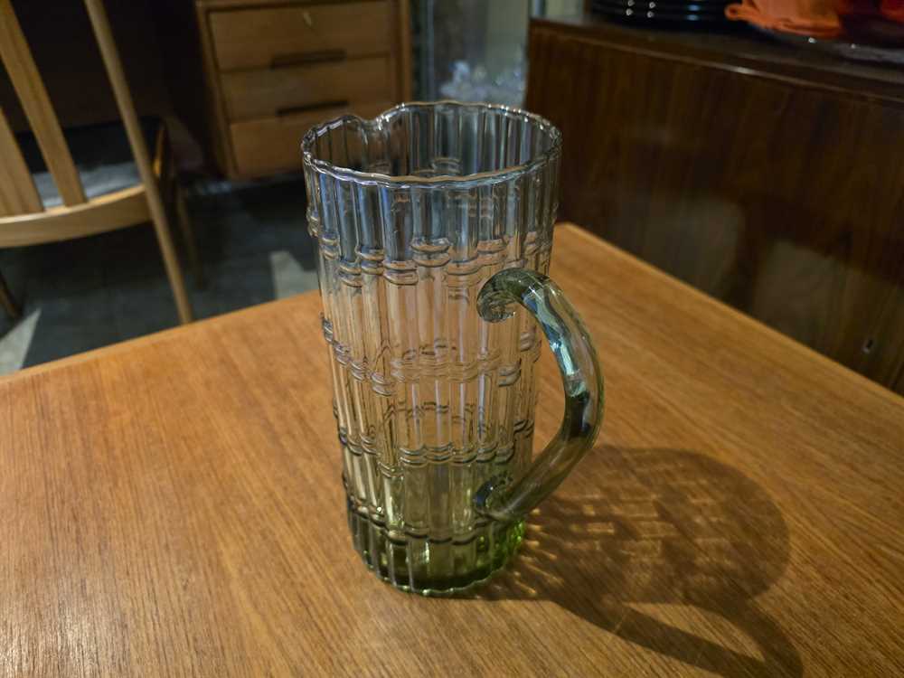 Riihimaen Lasi Jasas Avacodo Green Bamboo Pitcher by Erkkitapio Siiroinen