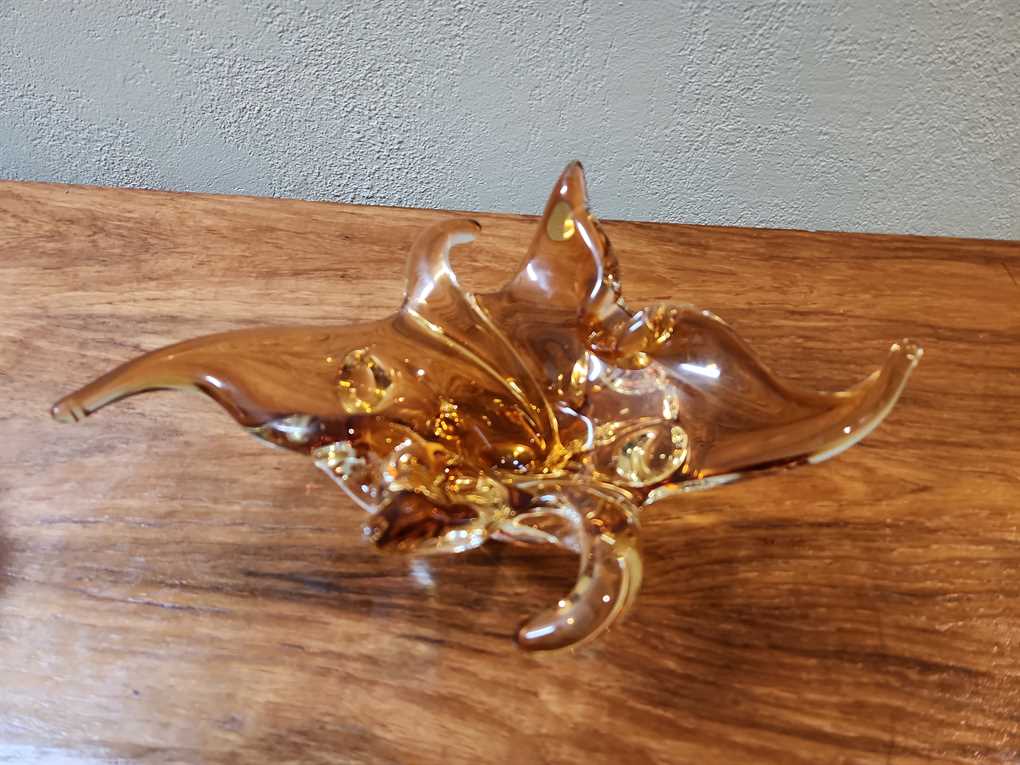 Small Amber Lorraine Glass Basket / Ashtray