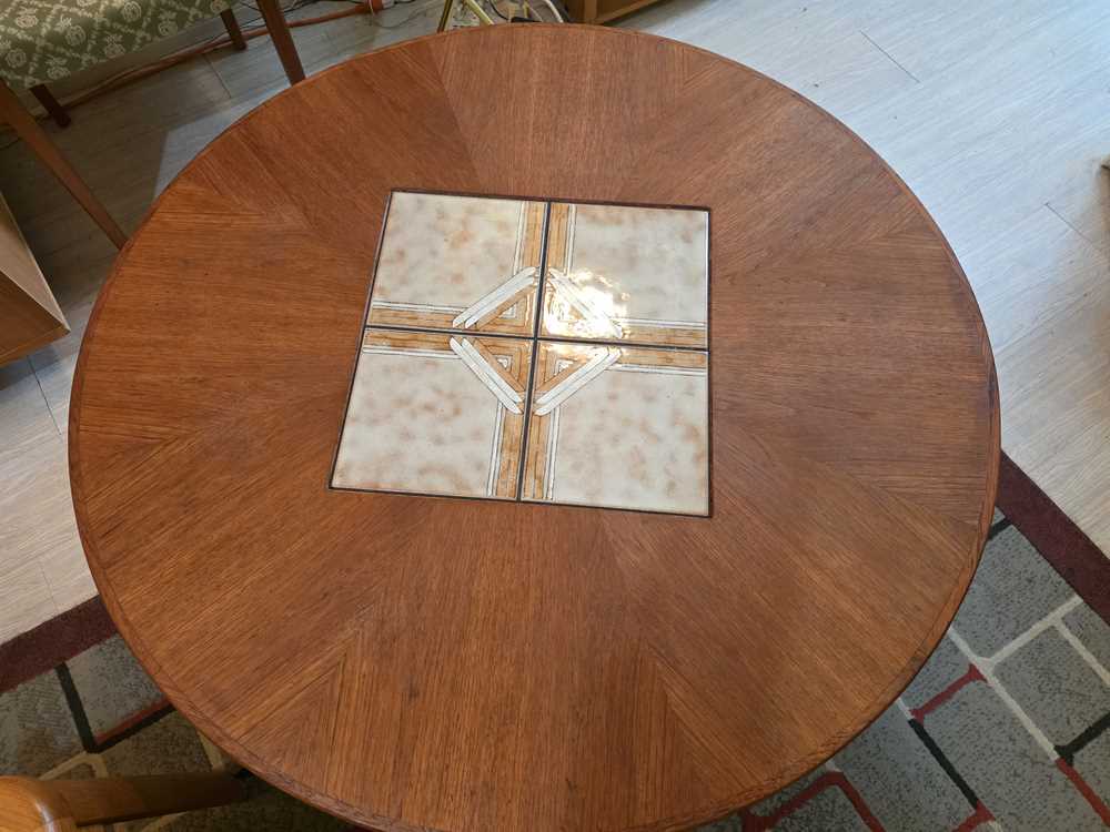 Gangso Mobler Round Teak & Tile Coffee Table w/ Undershelf