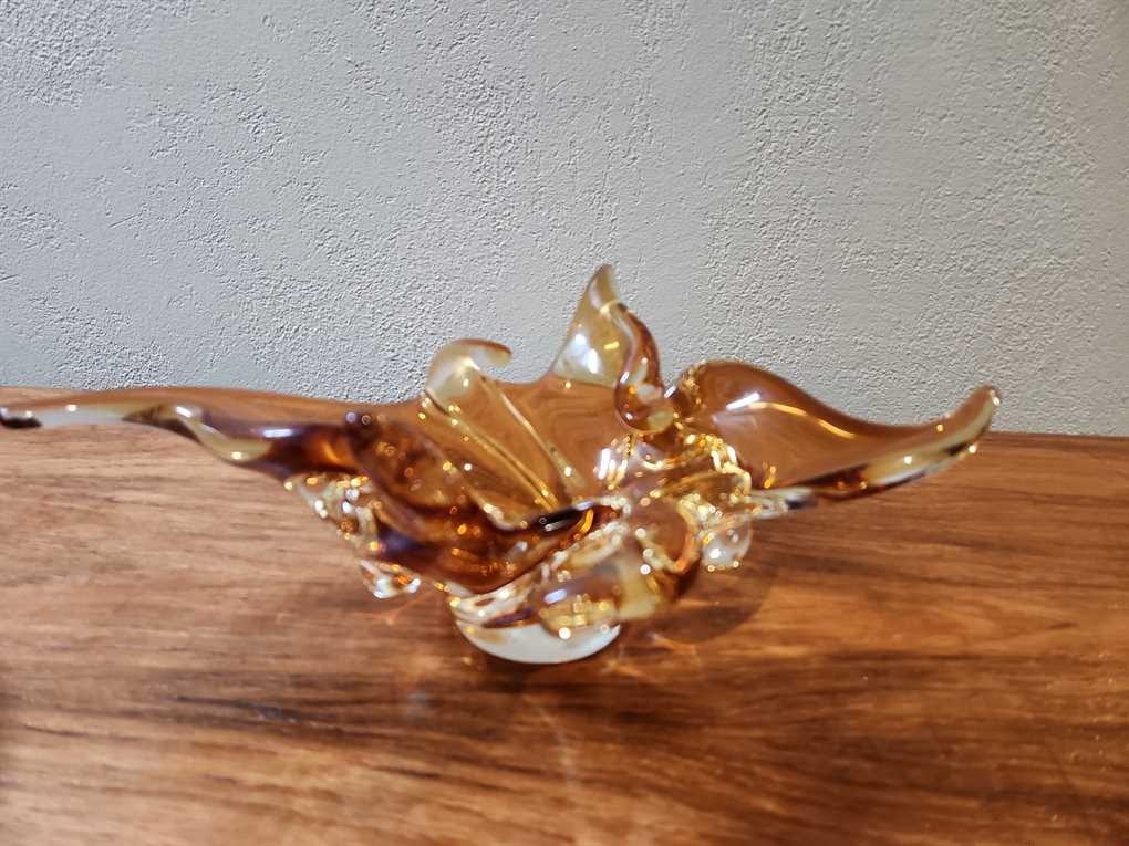 Small Amber Lorraine Glass Basket / Ashtray
