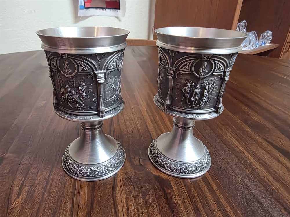 Pair of WMF Zinn Germany Pewter Wine Chalices