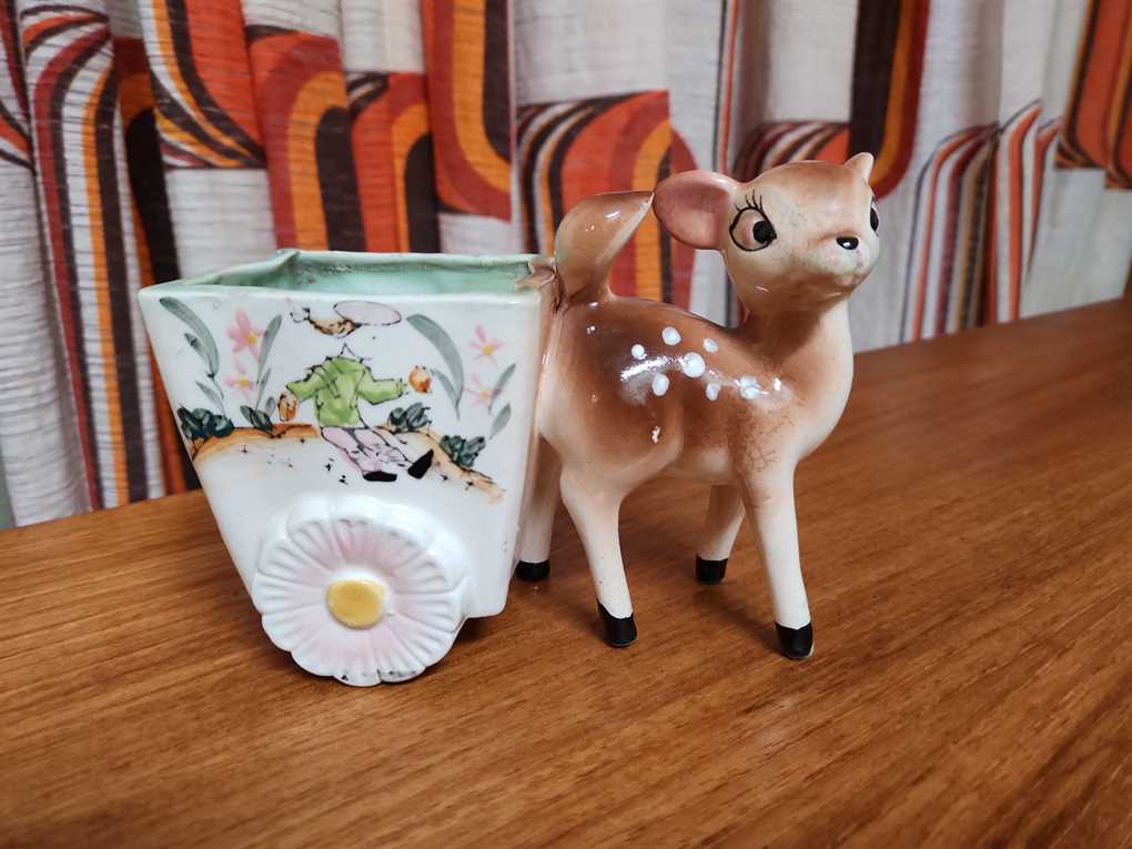 Ceramic Deer Planter Made In Japan 1950's 60's