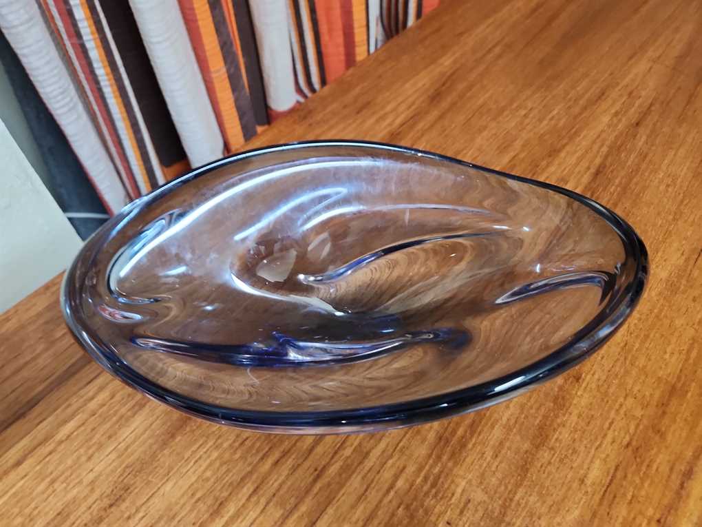 Glass Bowl in Blue by Jan Beranek for Skrdlovice Czech Republic, 1960s