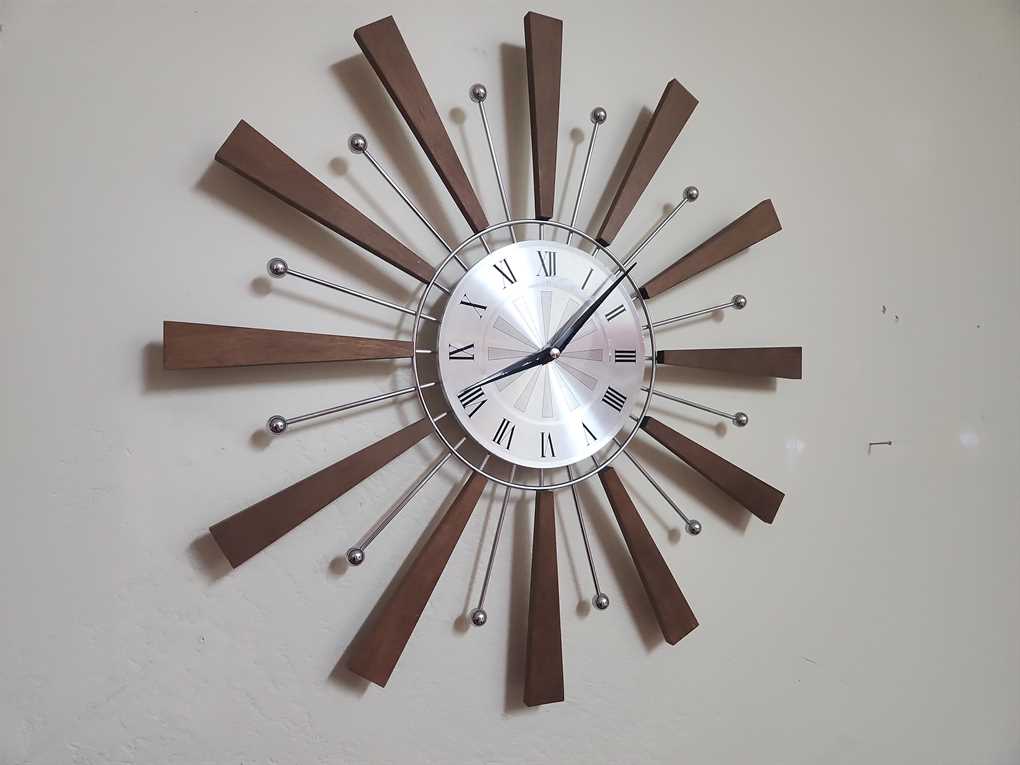 Reproduction Teak Starburst Clock