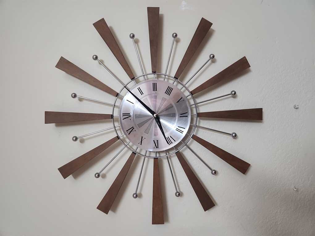 Reproduction Teak Starburst Clock