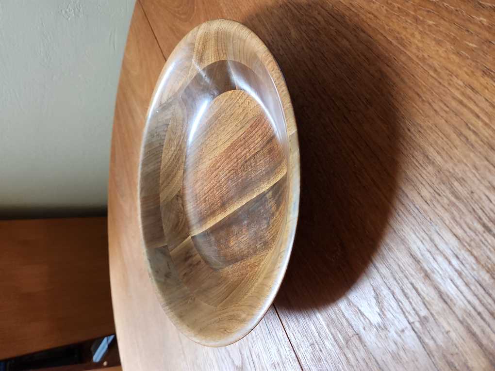 Teak And Walnut Handmade Serving Bowl