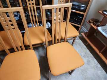 Set of 5 Italian IMS SRL High Back Blonde Teak Dining Chairs