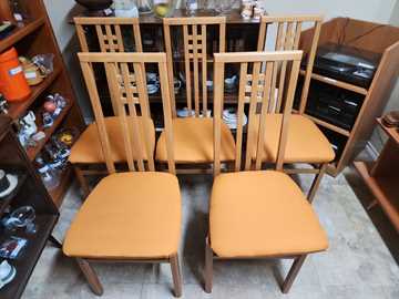 Set of 5 Italian IMS SRL High Back Blonde Teak Dining Chairs