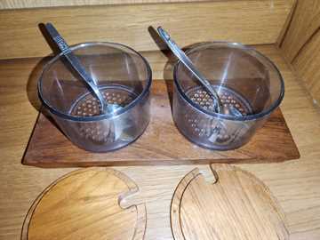 Teak Two Bowl Condiment Tray